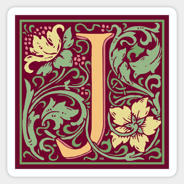 William Morris Vintage Letter J Sticker by MatchbookGraphics